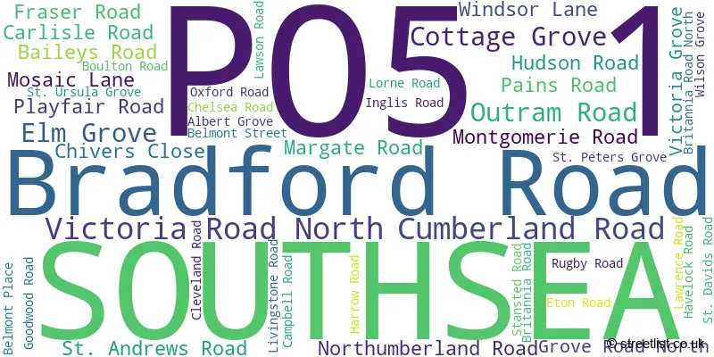 A word cloud for the PO5 1 postcode